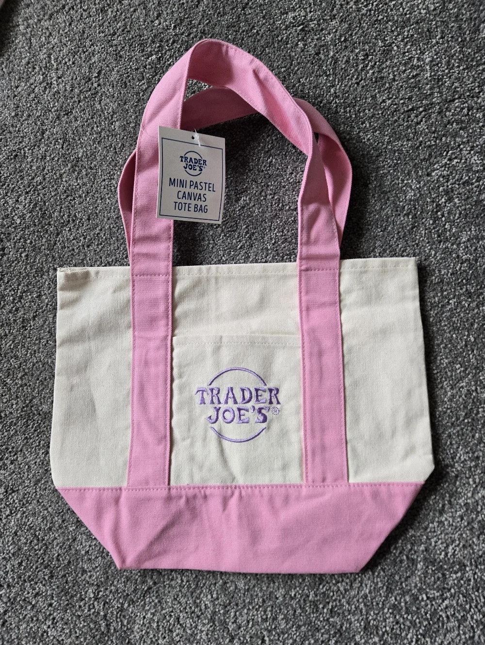 New Trader Joe's Pink & Cream Mini Canvas Tote Bag - Picture 1 of 3